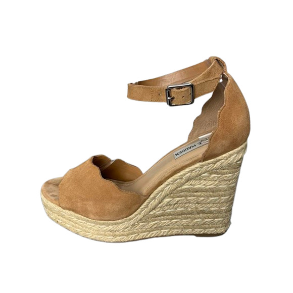 Steve Madden Womens Espadrille Wedge Sandals Size 10M Tan Suede With Ankle Strap - Picture 7 of 8